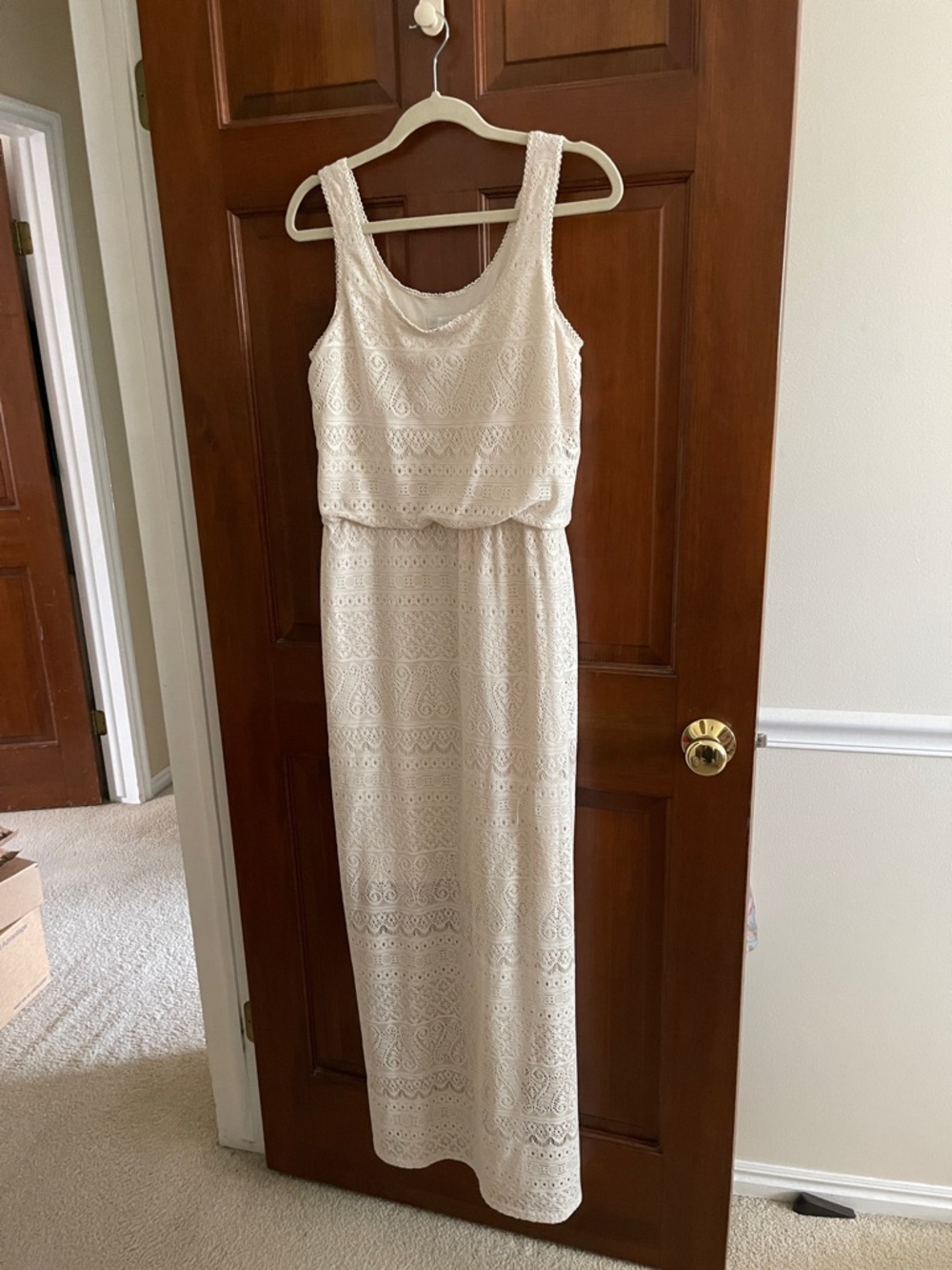 London Times Ivory Lace Maxi Dress - Sleeveless Blouson Style